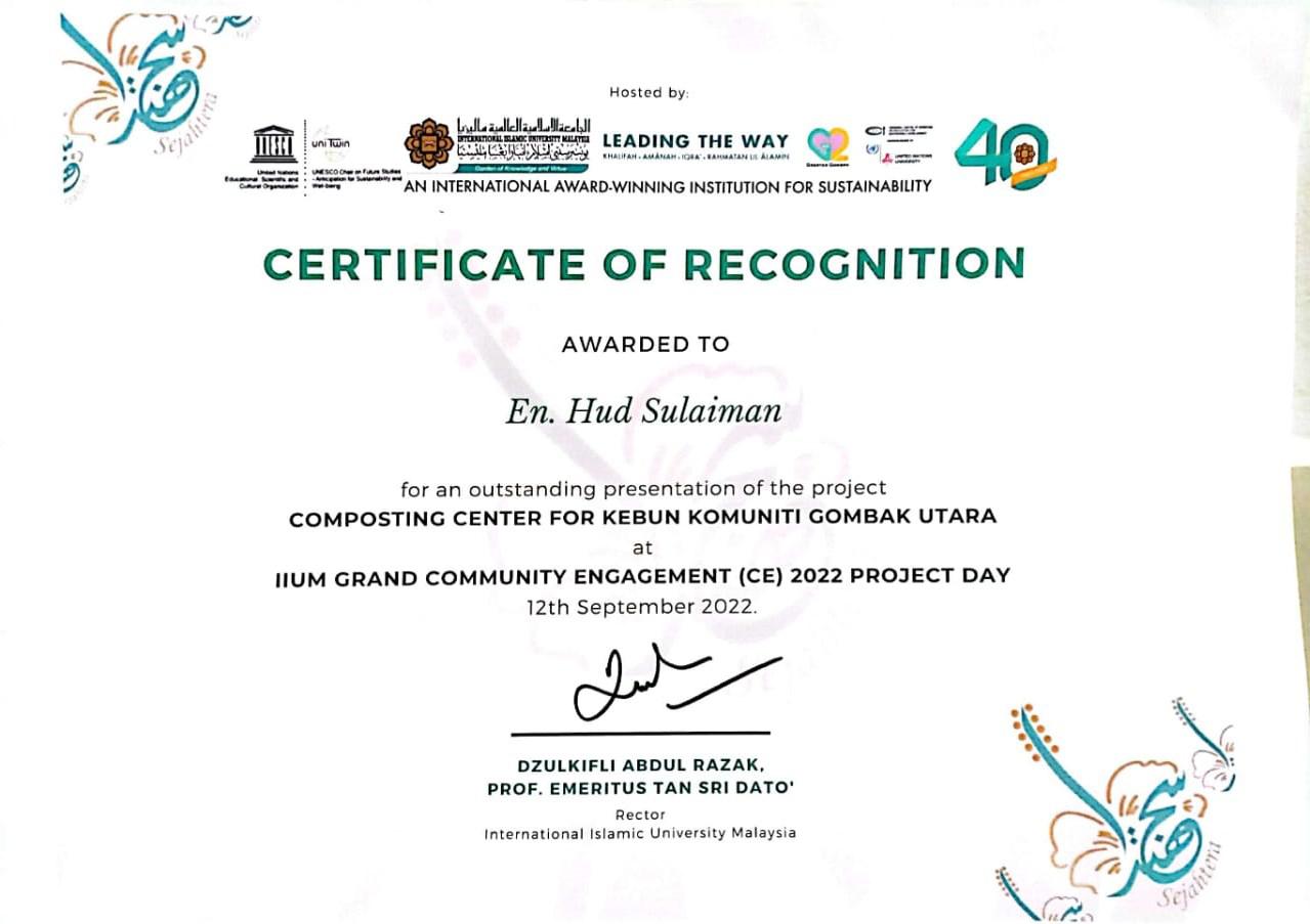 Certificate of Recognition Community Engagement